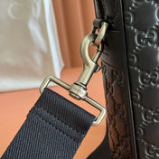 GUCCI 26S EMBLEM DUFFLE BAG 38 IN BLACK EMBOSSED CALFSKIN
