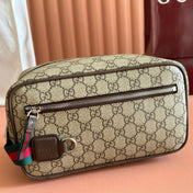 GUCCI 26S GG TOILETRY CASE 28 IN DARK BEIGE AND BROWN CANVAS