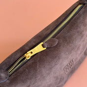 MIUMIU 26S CORDUROY POUCH BAG 25 IN CHOCOLATE BROWN SUEDE GOLD HARDWARE