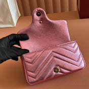GUCCI 26S GG MARMONT BAG 16 IN METALLIC PINK LAMBSKIN