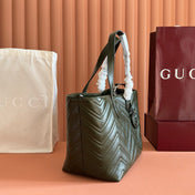 GUCCI 26S GG MARMONT TOTE BAG 30 IN MOSS GREEN CALFSKIN