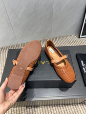 ALAIA MARY JANE FLATS WOVEN PATTERN 25S IN BURNT ORANGE CALFSKIN
