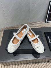 ALAIA MARY JANE FLATS WOVEN PATTERN 25S IN WHITE CALFSKIN