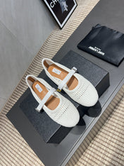 ALAIA MARY JANE FLATS WOVEN PATTERN 25S IN WHITE CALFSKIN