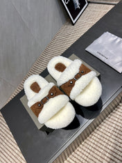 BALENCIAGA 25S SLIPPERS IN BROWN SUEDE AND WHITE WOOL