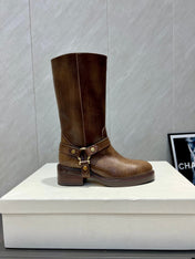 CHLOÉ 26S KNEE-HIGH BOOTS IN EARTH BROWN CALFSKIN
