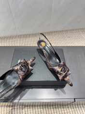 YSL 26S HEELED SLINGBACKS 50 MM IN LEOPARD PRINT FABRIC