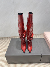 BALMAIN 26S KNEE-HIGH BOOTS 75 MM IN RED CALFSKIN