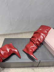 BALMAIN 26S KNEE-HIGH BOOTS 75 MM IN RED CALFSKIN