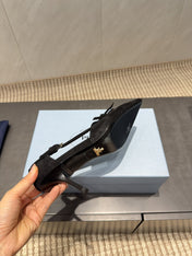 PRADA 26S POINTED TOE CUT OUT HIGH HEELS 75MM IN BLACK SUEDE WITH BOW