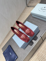 PRADA 26S SQUARE TOE HIGH HEELS 85MM IN DARK RED SUEDE WITH LOGO