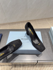 PRADA 26S SQUARE TOE HIGH HEELS 85MM IN BLACK SUEDE