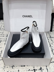 CHANEL 26S ZIPPER BOOTS IN WHITE MIX BLACK FABRIC AND LAMBSKIN