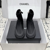 CHANEL 26S ZIPPER BOOTS IN BLACK FABRIC AND LAMBSKIN