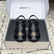 CHANEL 26S SANDALS IN BLACK CALFSKIN WITH GOLD HARDWARE