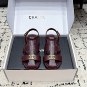 CHANEL 26S SANDALS IN DARK RED CALFSKIN WITH GOLD HARDWARE