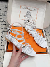 HM 26S STRAPPY SANDALS IN WHITE CALFSKIN SILVER HARDWARE