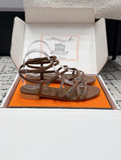 HM 26S STRAPPY SANDALS IN COFFEE BROWN CALFSKIN SILVER HARDWARE