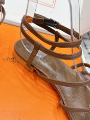 HM 26S STRAPPY SANDALS IN COFFEE BROWN CALFSKIN SILVER HARDWARE