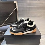 CHANEL 26S LOW TOP SNEAKERS IN BLACK SUEDE AND BLACK FABRIC WITH RUBBER SOLE