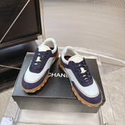 CHANEL 26S LOW TOP SNEAKERS IN NAVY BLUE SUEDE AND WHITE FABRIC WITH RUBBER SOLE