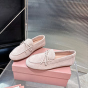 MIUMIU 26S LOAFERS IN LIGHT PINK SUEDE WITH BOW