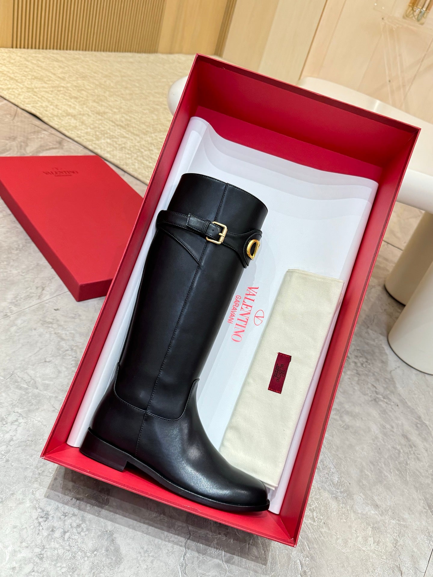VALENTINO 26S TALL BOOTS IN BLACK CALFSKIN