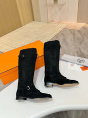 HM 25S RIDING BOOTS IN BLACK SUEDE WITH SILVER HARDWARE