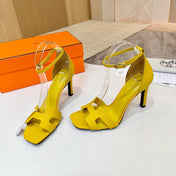 HM 26S H HIGH HEEL SANDALS 90MM IN YELLOW GRAINED CALFSKIN