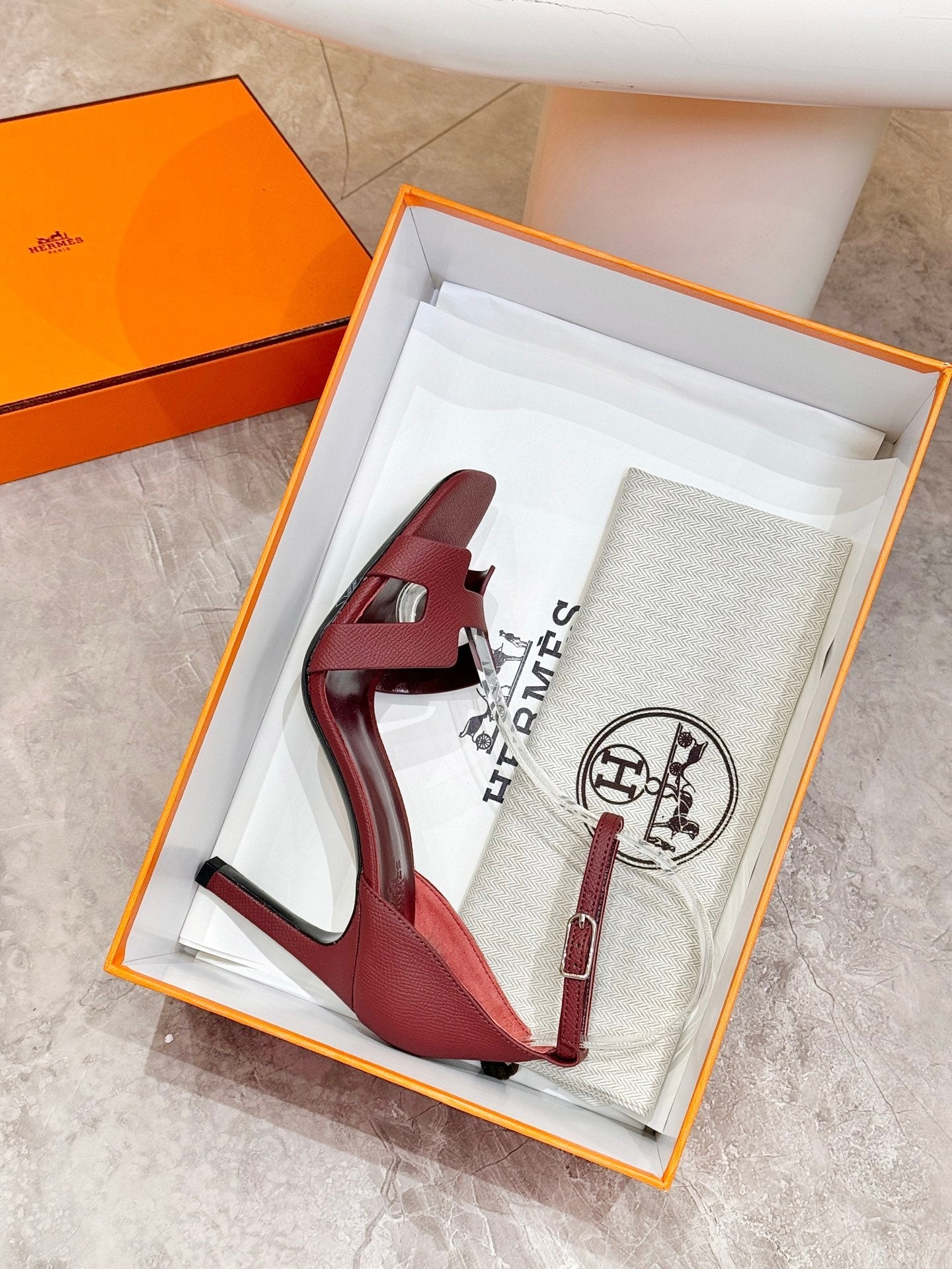 HM 26S H HIGH HEEL SANDALS 90MM IN DARK RED GRAINED CALFSKIN