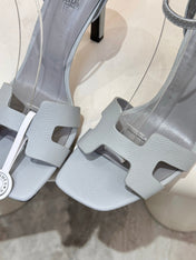 HM 26S H HIGH HEEL SANDALS 90MM IN LIGHT GREY GRAINED CALFSKIN