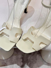 HM 26S H HIGH HEEL SANDALS 90MM IN IVORY WHITE GRAINED CALFSKIN