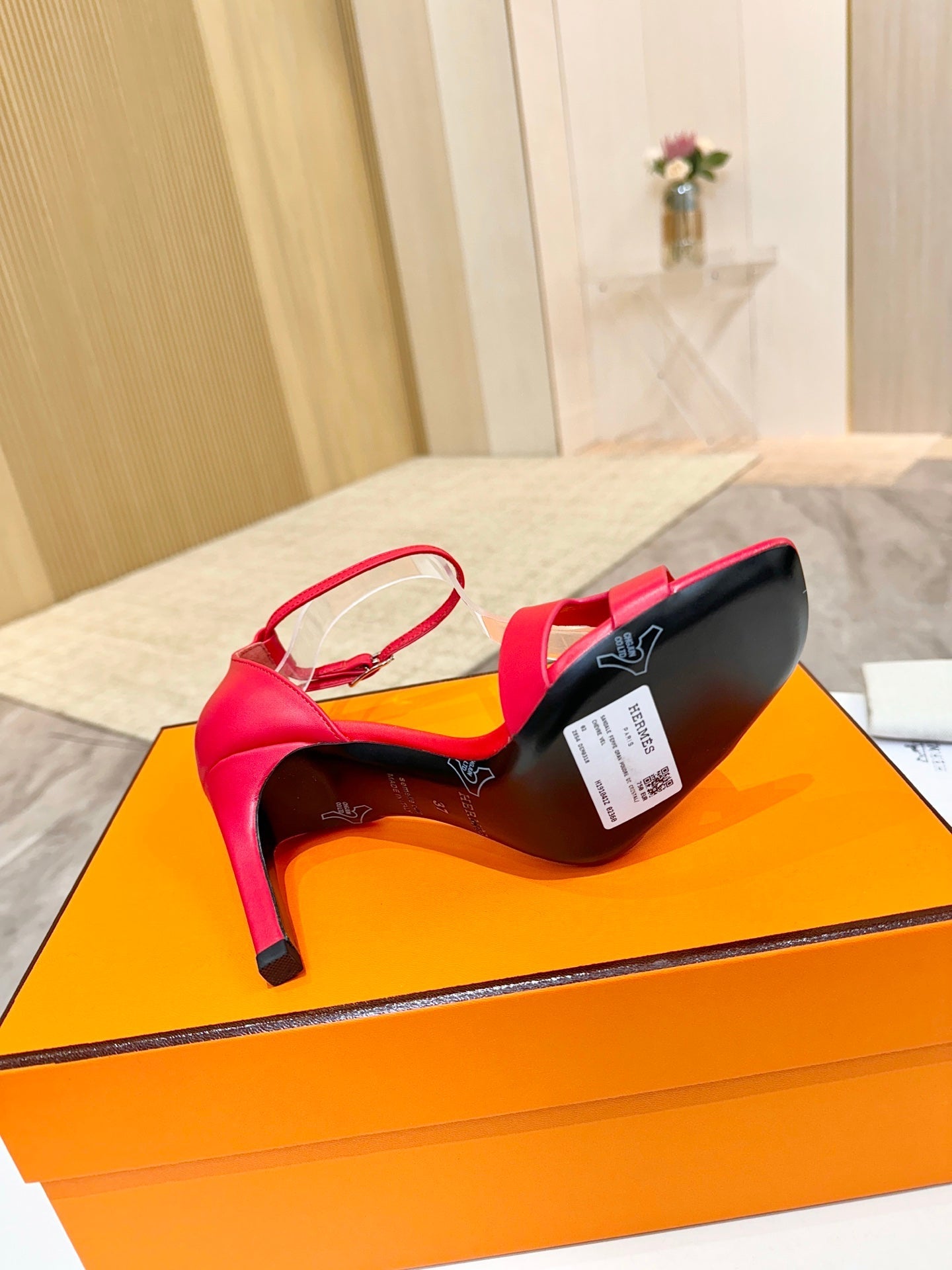 HM 26S H HIGH HEEL SANDALS 90MM IN DARK RED CALFSKIN