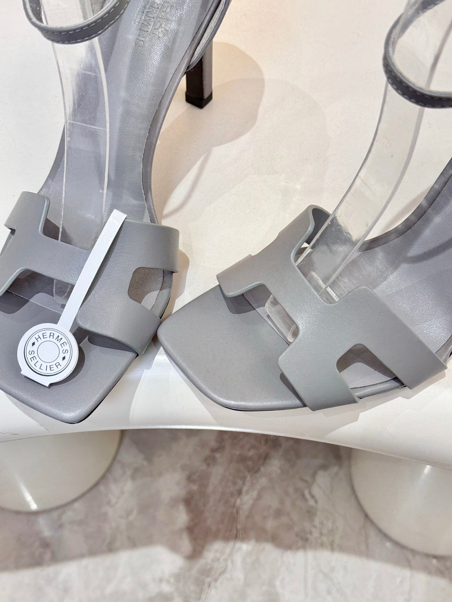 HM 26S H HIGH HEEL SANDALS 90MM IN GREY CALFSKIN