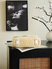 CHANEL 26S CLASSIC FLAP MEDIUM 23 IN NATURAL RAFFIA AND WHITE CALFSKIN GOLD HARDWARE