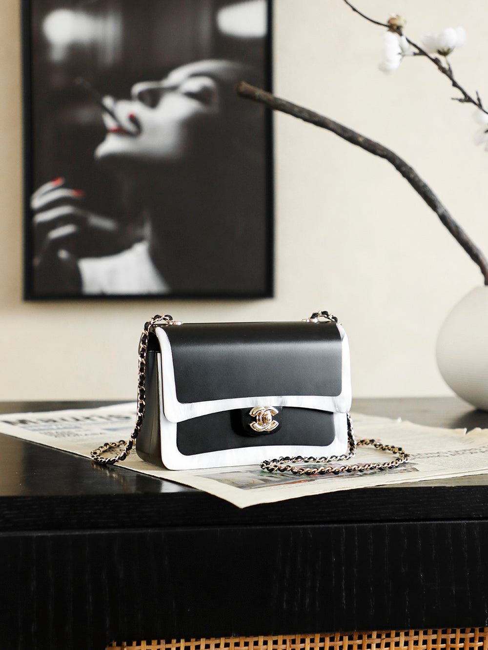 CHANEL 26S FLAP BAG 13 IN BLACK SMOOTH CALFSKIN