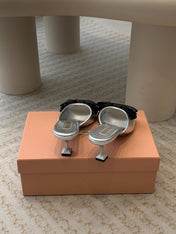 Silver Mid - Heels With Black Bow Calfskin