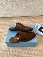 DOUBLE MONK MULES IN DARK BROWN CALFSKIN