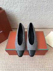 BALLET IN GREY TWEED MIX BLACK LAMBSKIN