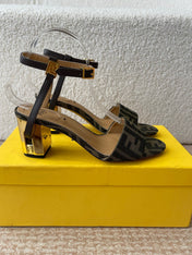 FF FIRST HIGH-HEEL 70MM IN KHAKI FABRIC AND CALFSKIN