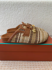 BUBBLE IN MULTICOLOR RAFFIA MIX BROWN LAMBSKIN GOLD HARDWARE