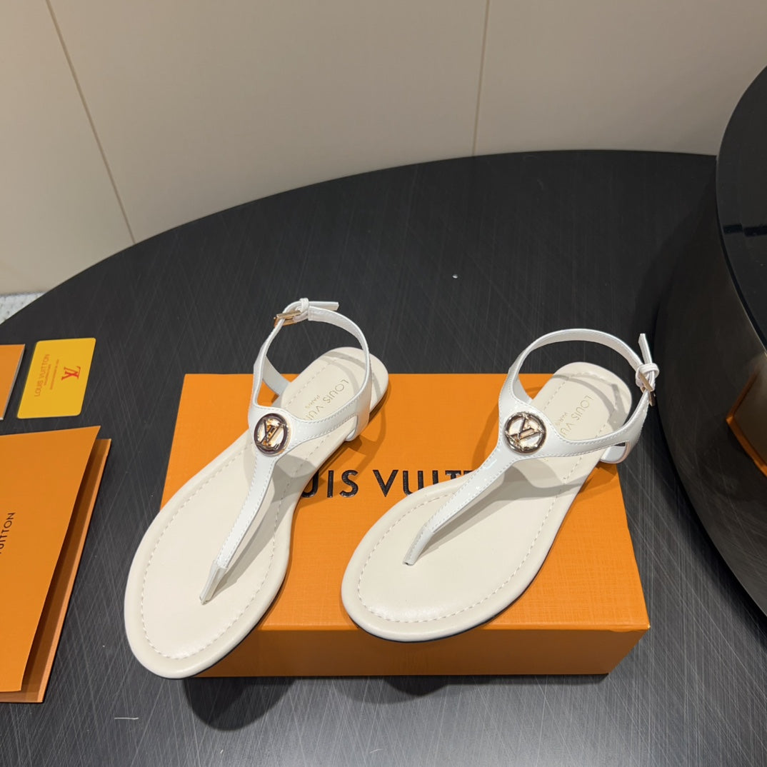LV THONG SANDALS 25S IN WHITE CALFSKIN WITH GOLD HARDWARE