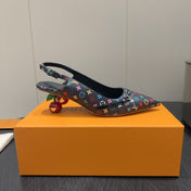 LV HIGH SLINGBACK LOGO PRINT 25S 55MM IN BLACK CALFSKIN
