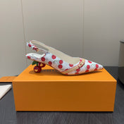 LV HIGH SLINGBACK LOGO AND CHERRY PRINT 25S 55 MM IN WHITE CALFSKIN