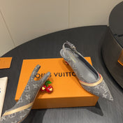 LV HIGH SLINGBACK LOGO PRINT 25S 55MM IN GREY DENIM