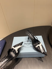 PRADA 25S POINTED TOE SLINGBACK 85MM IN BLACK LAMBSKIN WITH TIE UP DESIGN