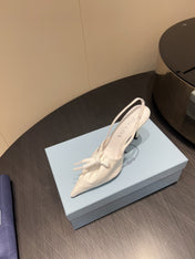 PRADA 25S POINTED TOE SLINGBACK 85MM IN WHITE LAMBSKIN WITH TIE UP DESIGN