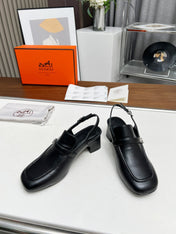 SQUARE TOE SLINGBACK BLACK CALFSKIN