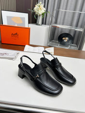 SQUARE TOE SLINGBACK BLACK CALFSKIN