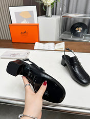 SQUARE TOE SLINGBACK BLACK CALFSKIN